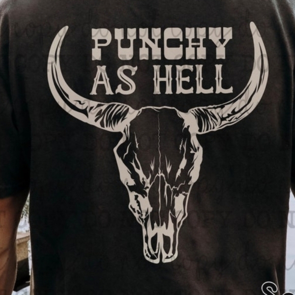 🐂 Punchy As Hell Western Graphic Tee  Cowboy Longhorn Skull Shirt, Rustic Rodeo - Picture 10 of 12